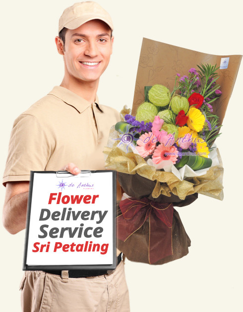 Sri Petaling flower delivery man holding a flower bouquet