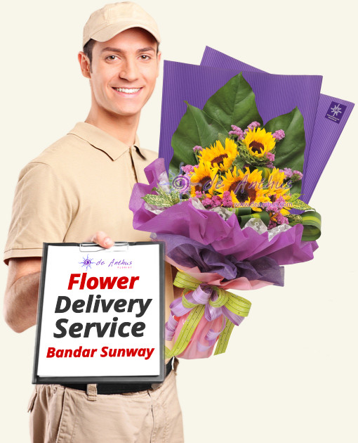 Bandar Sunway flower delivery man holding a sunflower bouquet