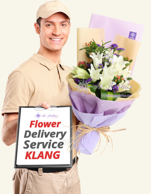 Klang Flower delivery man holding a lily bouquet
