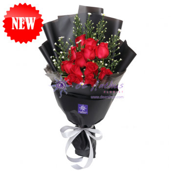 Korean Style Red Rose Bouquet - Black Wrapping 