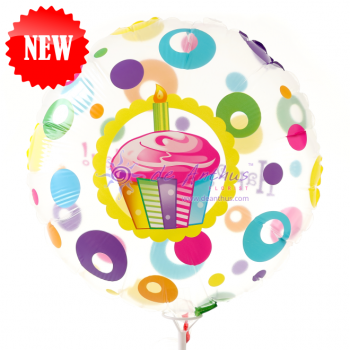 Add On - 18" Birthday Cup Cake Transparent Balloon 