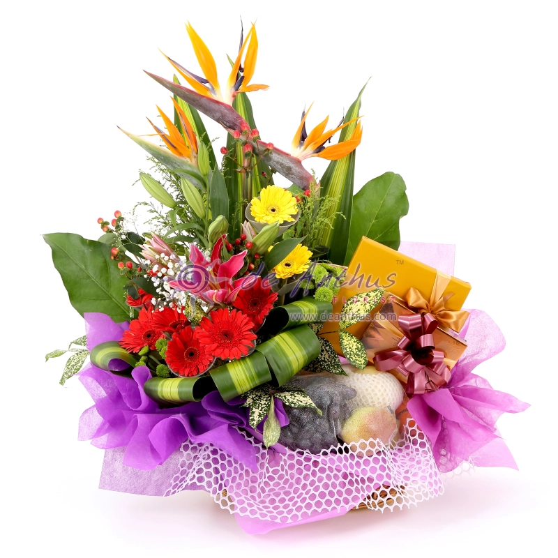 Flower Basket With Fruits & Exclusive Chocolate-FFB-25