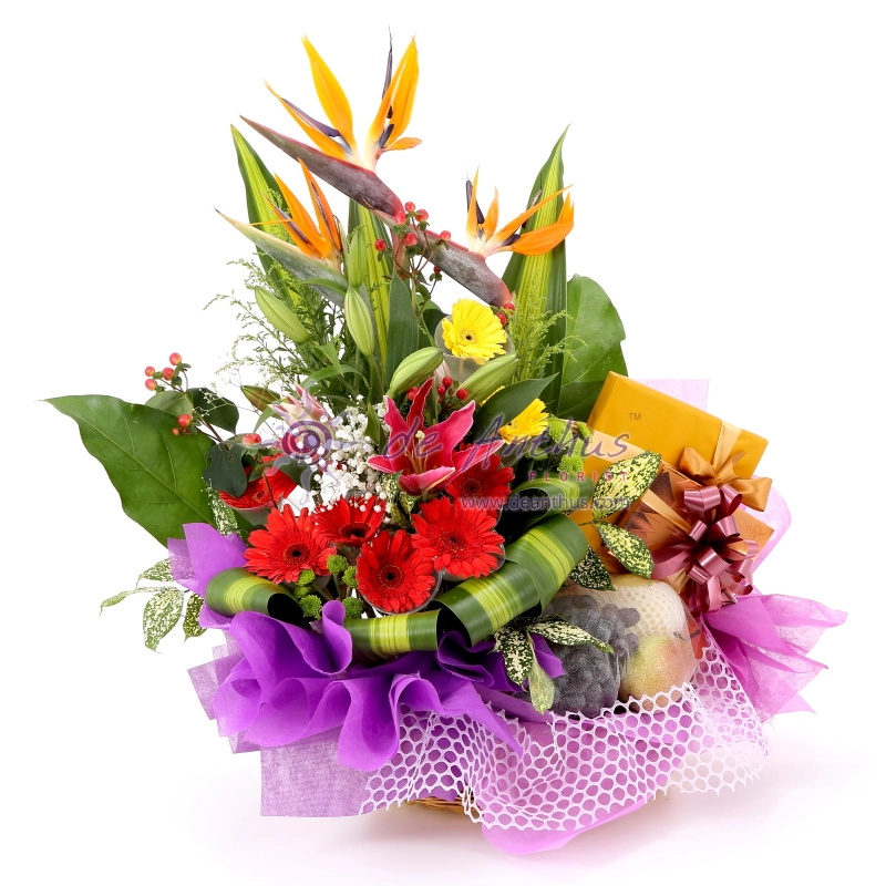 Flower Basket With Fruits & Exclusive Chocolate-FFB-25