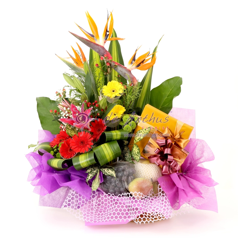 Flower Basket With Fruits & Exclusive Chocolate-FFB-25