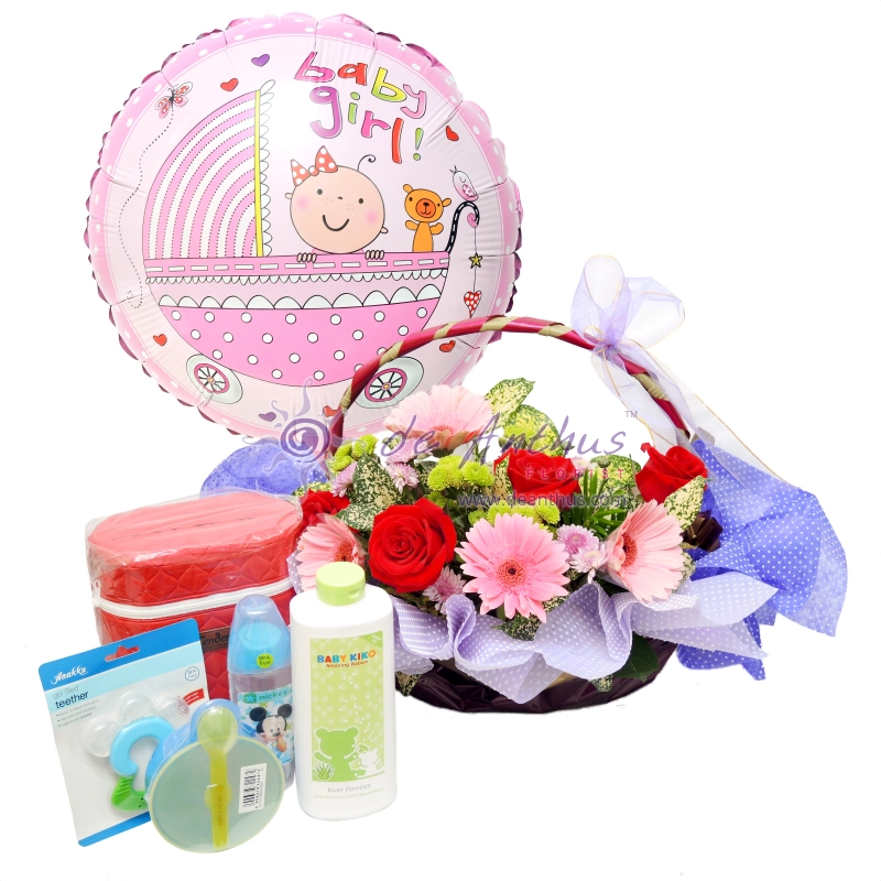 Newborn Gift Basket with Foil Balloon-Girl-NBG-03