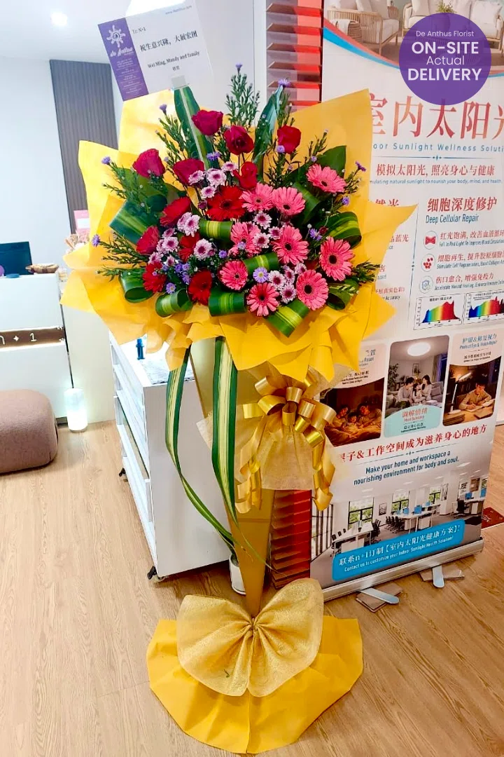 De Anthus Grand Opening Flower Stand GOF-34 Gold Theme delivered to a corporate office at 3 Two Square, Seksyen 19 PJ